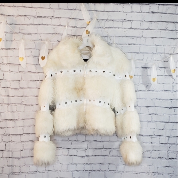 Wilsons Leather White Fur Studded Leather Jacket - Picture 2 of 5